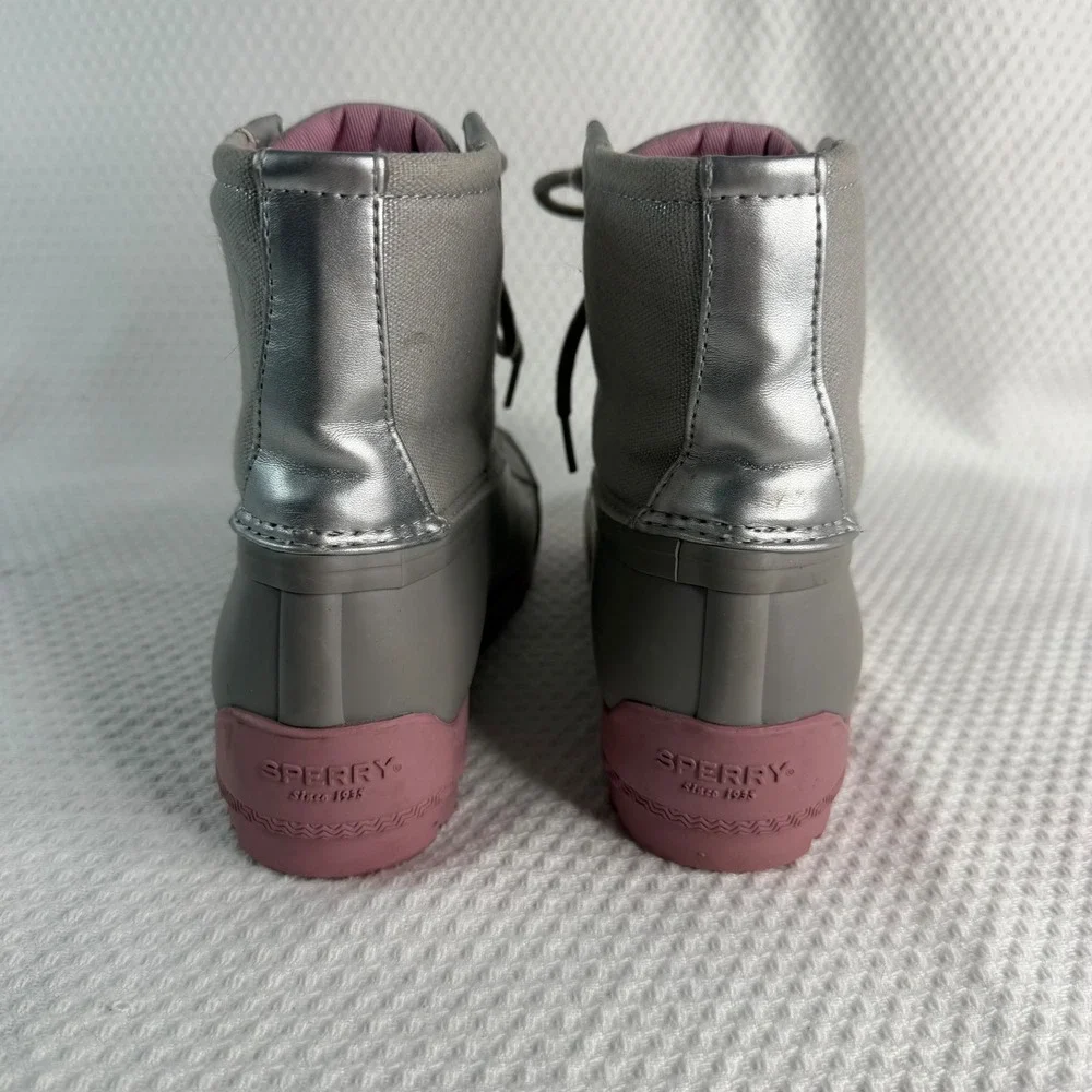 Sperry Port Boot Girls Grey Pink Silver Duck Boots Rain Boots Kids Girls Size 2M